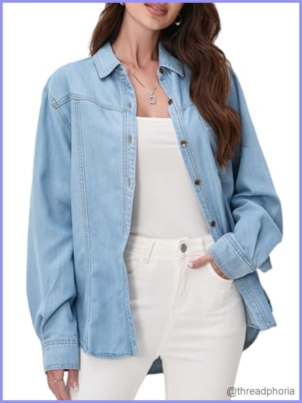 Tencel Oversize Button Down Shirt Lightweight Soft Denim Shirt Jacket